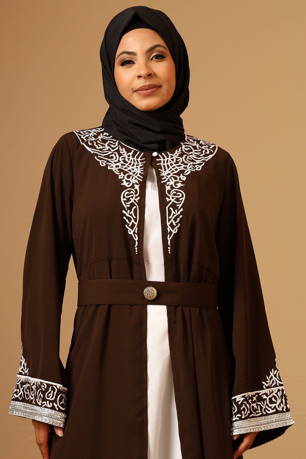 Shrug Style Embroidery Abaya with Inner and waist belt - EastEssence.com