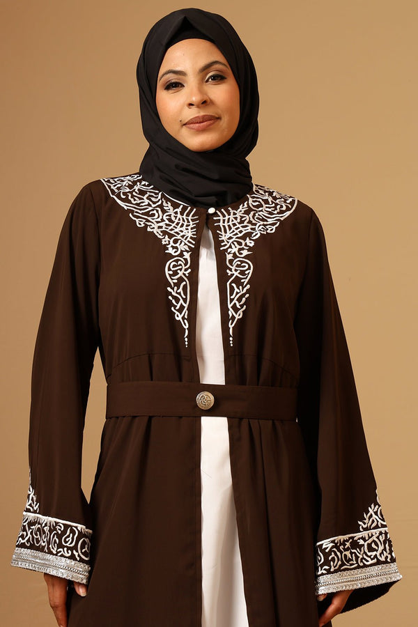 Shrug Style Embroidery Abaya with Inner and waist belt - EastEssence.com