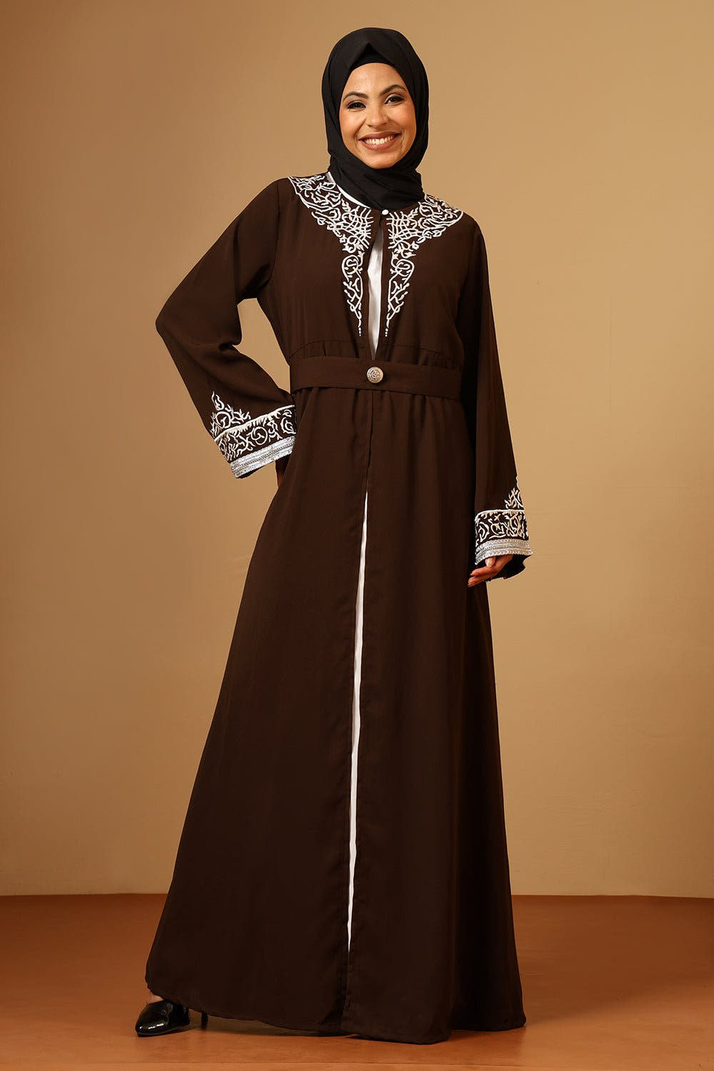Shrug Style Embroidery Abaya with Inner & Waist Belt