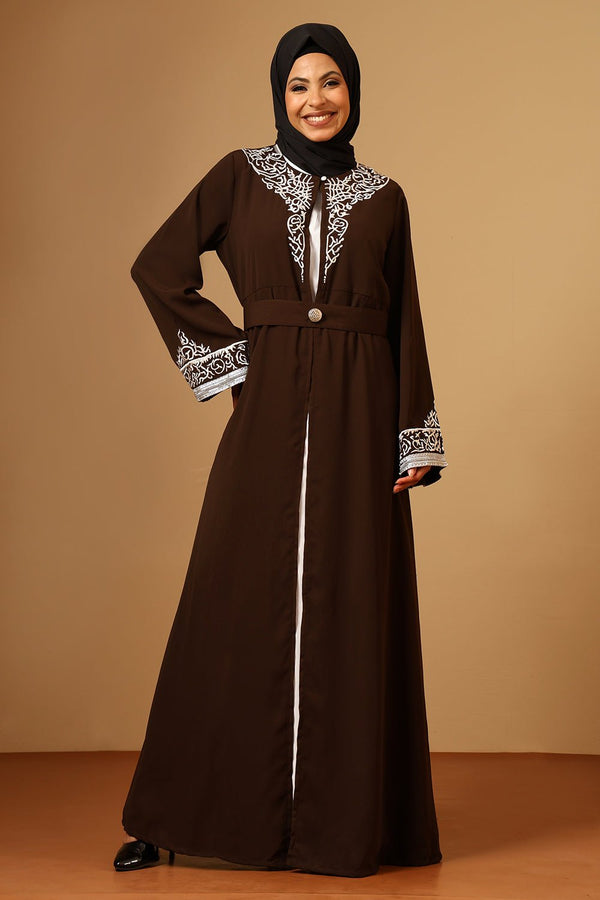 Shrug Style Embroidery Abaya with Inner and waist belt - EastEssence.com
