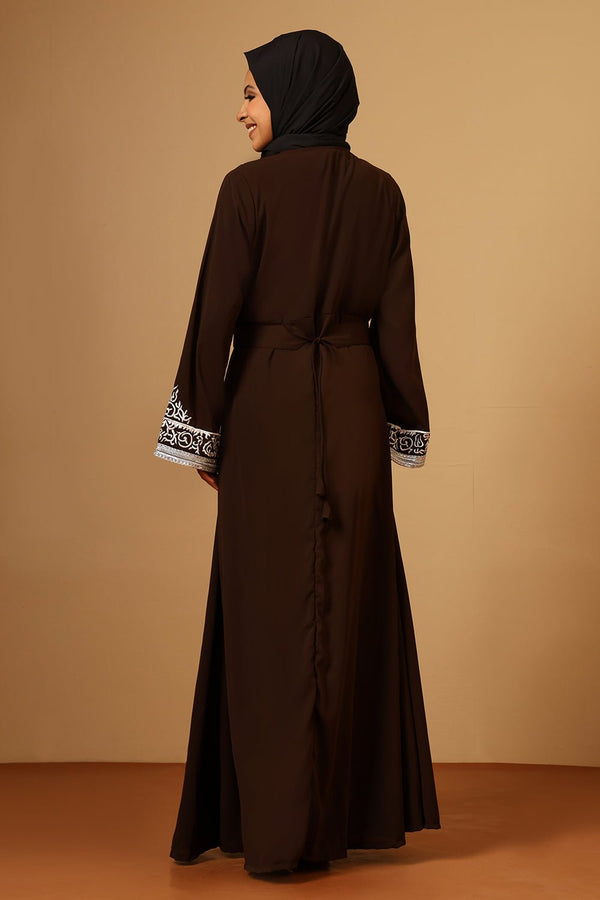 Shrug Style Embroidery Abaya with Inner and waist belt - EastEssence.com