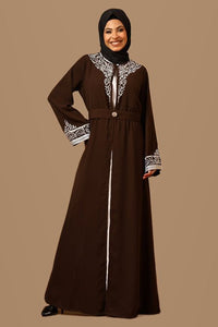 Shrug Style Embroidery Abaya with Inner & Waist Belt - EastEssence.com
