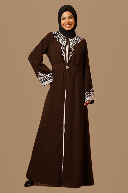 Shrug Style Embroidery Abaya with Inner & Waist Belt - EastEssence.com