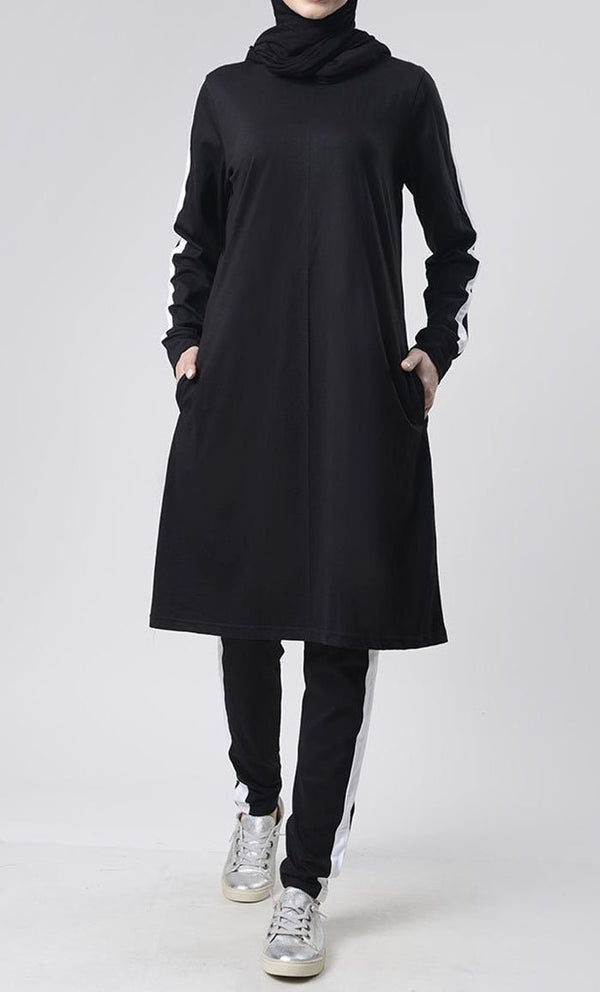 Side detailed White Stripes Sport/Gym black Set for girls - UHIA - EastEssence.com