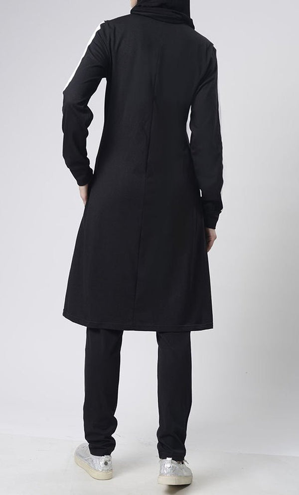 Side detailed White Stripes Sport/Gym black Set for girls - UHIA - EastEssence.com