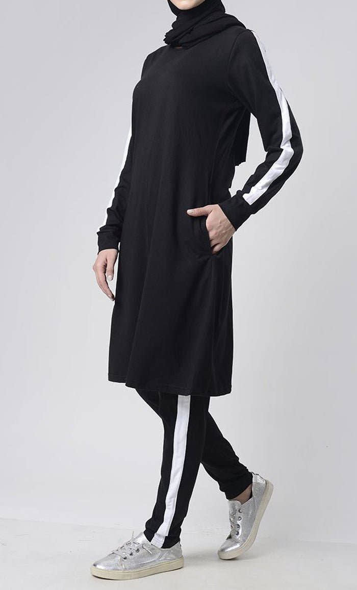 Side detailed White Stripes Sport/Gym black Set for girls - UHIA - EastEssence.com