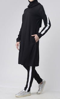 Side detailed White Stripes Sport/Gym black Set for girls - UHIA - EastEssence.com