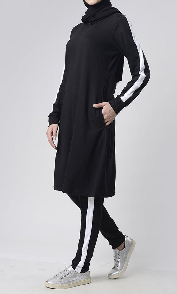 Side detailed White Stripes Sport/Gym black Set for girls - UHIA - EastEssence.com