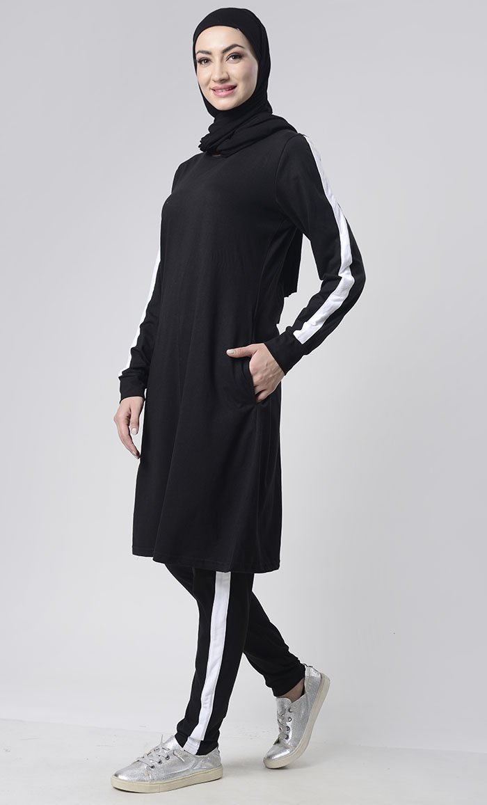 Side detailed White Stripes Sport/Gym black Set for women - UHIA - EastEssence.com