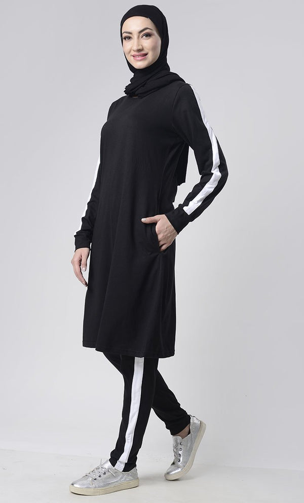 Side detailed White Stripes Sport/Gym black Set for women - UHIA - EastEssence.com