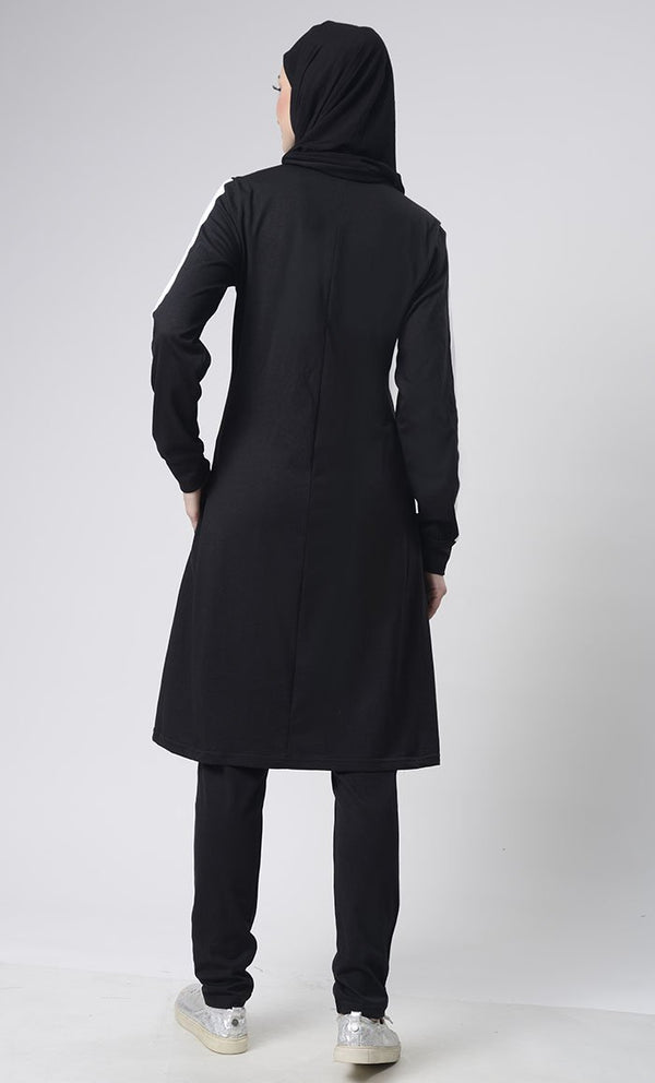 Side detailed White Stripes Sport/Gym black Set for women - UHIA - EastEssence.com