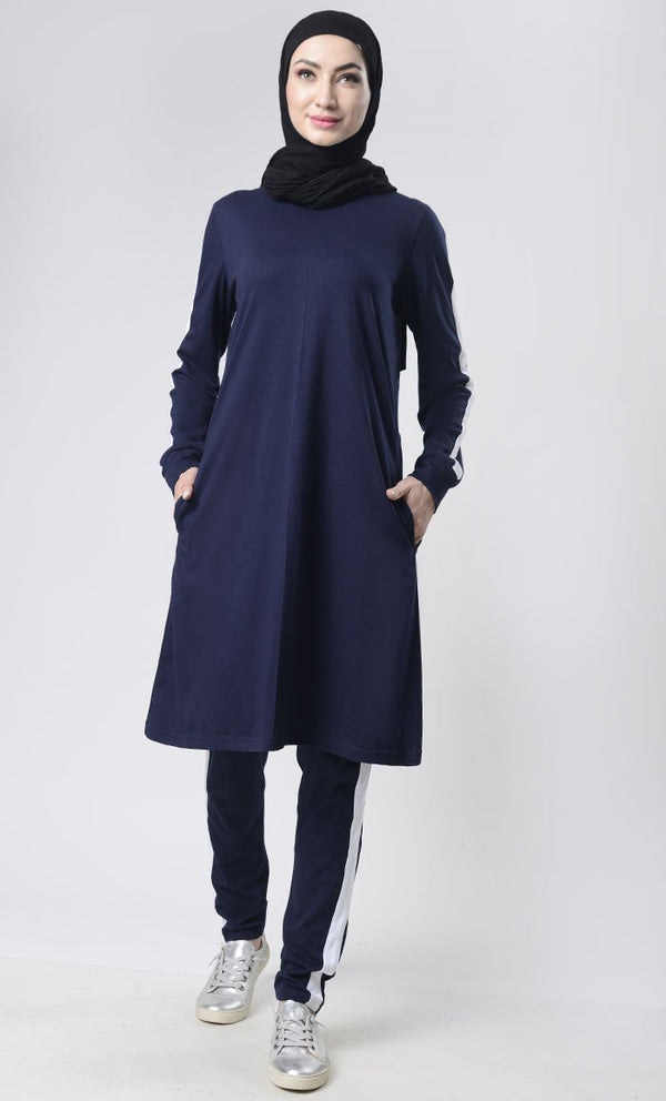 Side detailed White Stripes Sport/Gym Set - Navy - Final Sale - EastEssence.com