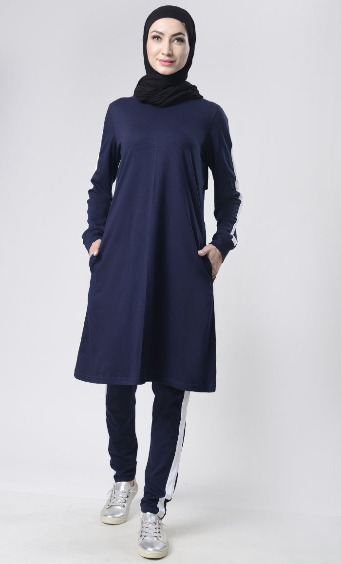 Side detailed White Stripes Sport/Gym Set - Navy - Final Sale - EastEssence.com