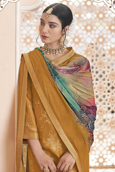 Silk Embroidered Kurta Pant Set with Printed Silk Dupatta - EastEssence.com