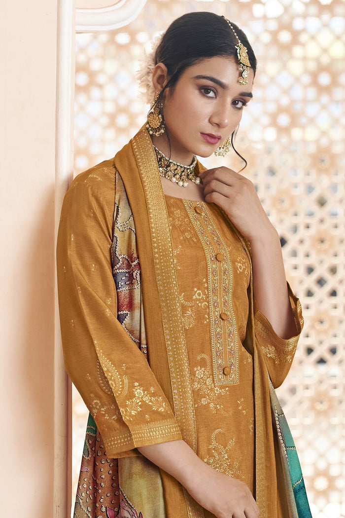 Silk Embroidered Kurta Pant Set with Printed Silk Dupatta - EastEssence.com