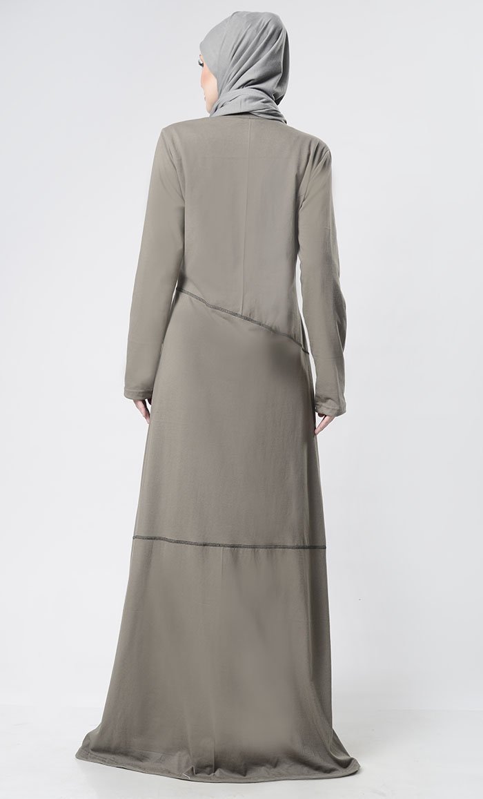 Simple Top Stitch Detailed Abaya With Pockets - Final Sale - EastEssence.com