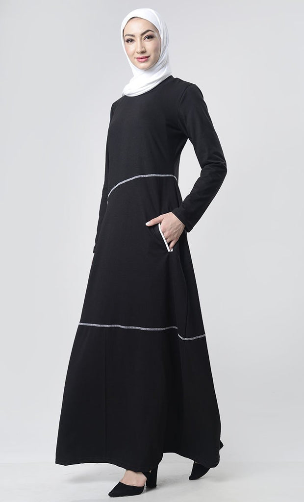 Simple Top Stitch Detailed Abaya With Pockets - Final Sale - EastEssence.com