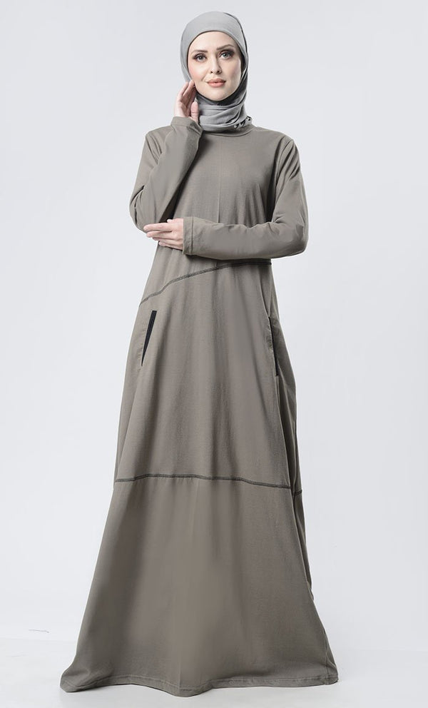 Simple Top Stitch Detailed Abaya With Pockets - Final Sale - EastEssence.com