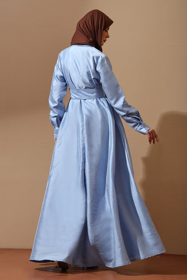 Sky Blue Embellished Luxe Abaya with Floral Embroidery - EastEssence.com