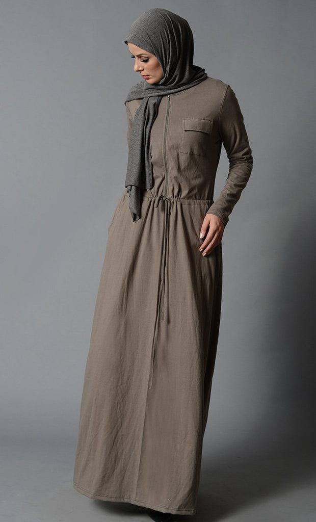 Slip on drawstring and button down detail abaya dress - Final Sale - EastEssence.com