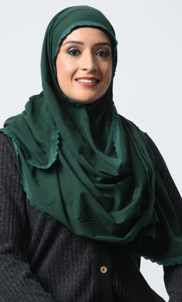 Soft Cotton Jersey Hijab ·Lace Trim, 70x22 Inches - EastEssence.com