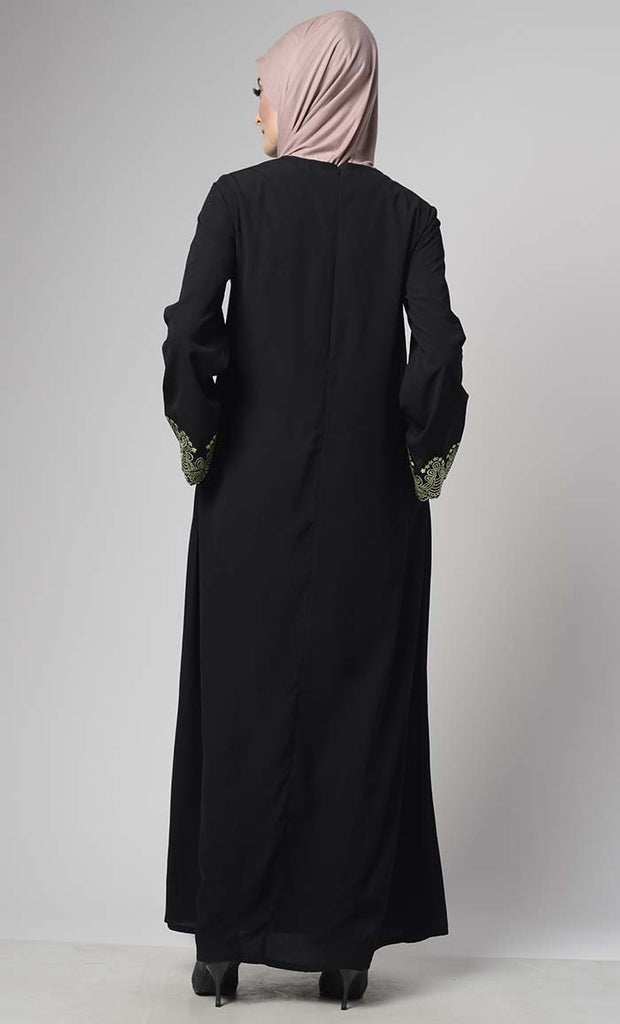 Soft Nida Regular Wear Abaya With Contrast Embroidery - Final Sale - EastEssence.com