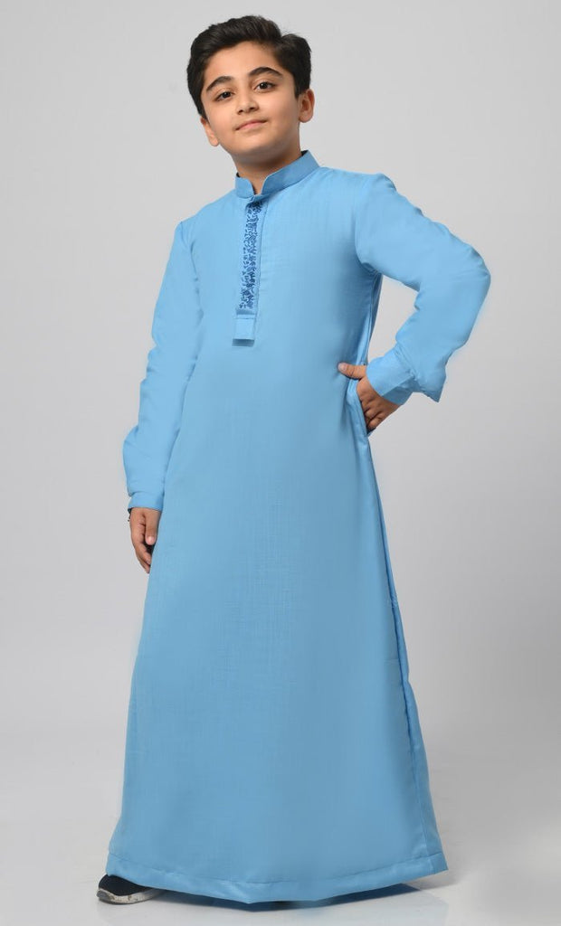 Sohail Muslim Boys Embroidered Thread Detailing Thobe - Final Sale - EastEssence.com