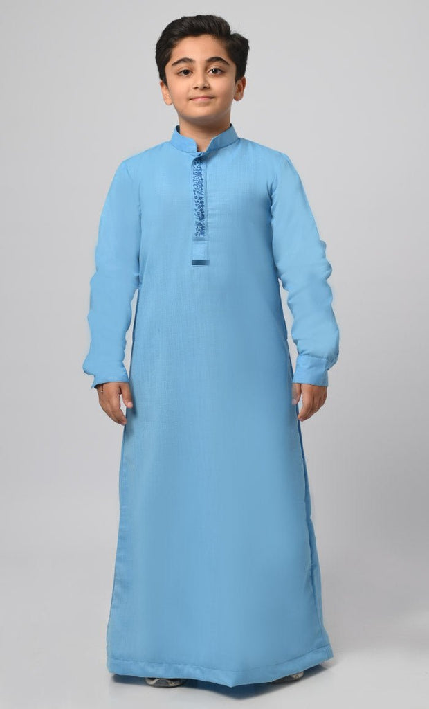 Sohail Muslim Boys Embroidered Thread Detailing Thobe - Final Sale - EastEssence.com