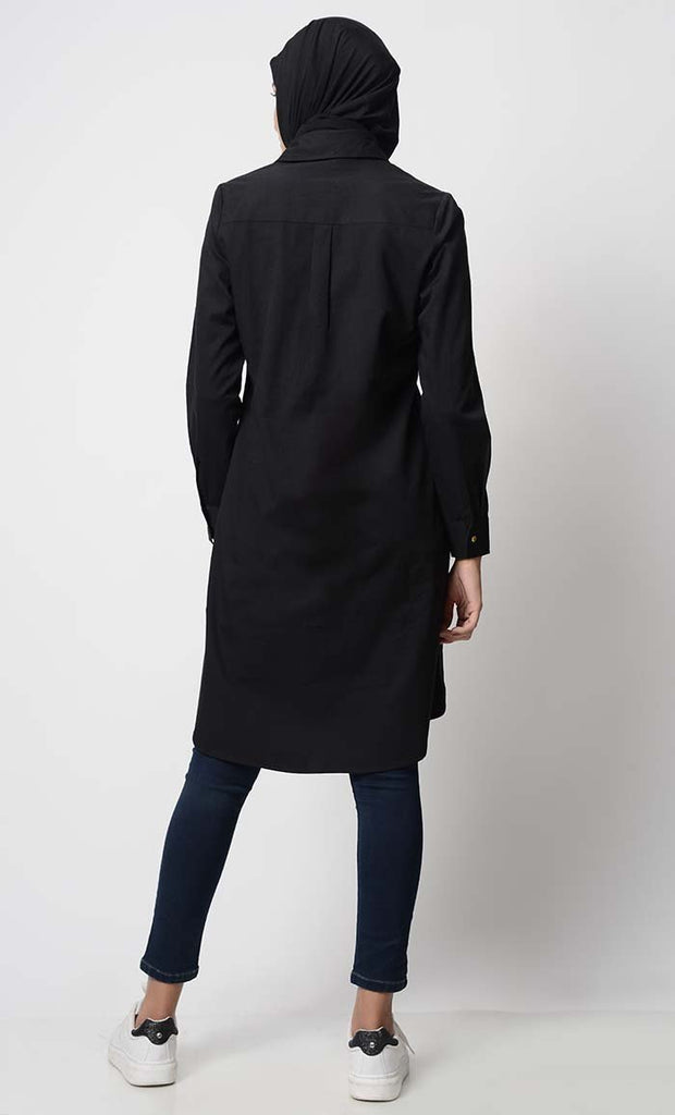 Solid Cotton Twill Everyday Black Tunic - Final Sale - EastEssence.com