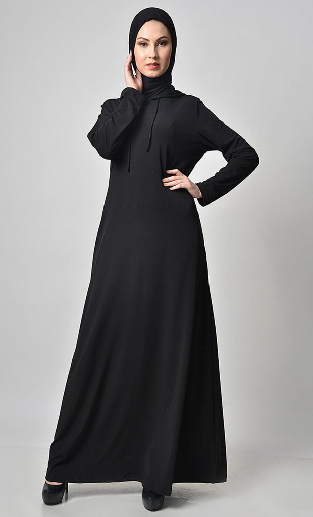 Solid Hooded Everyday Abaya - Final Sale - EastEssence.com