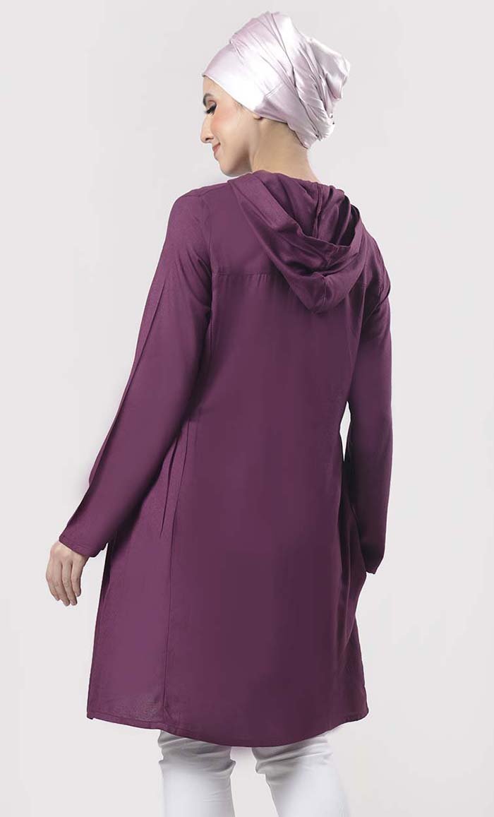 Solid Wine Everyday Wear Hoodie Style Tunic - Final Sale - EastEssence.com