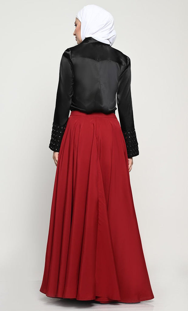 Sophisticated 2 - Piece Satin Shirt and Crepe Skirt Set with Mirror Detail - EastEssence.com