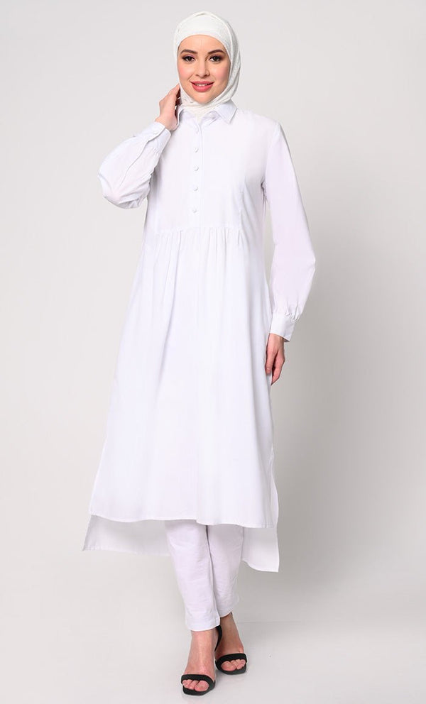 white tunic dress long sleeve Boho Creamy White Double Cotton Gauze Tunic Dress: Plus Size V-neck Long Sleeve DB1