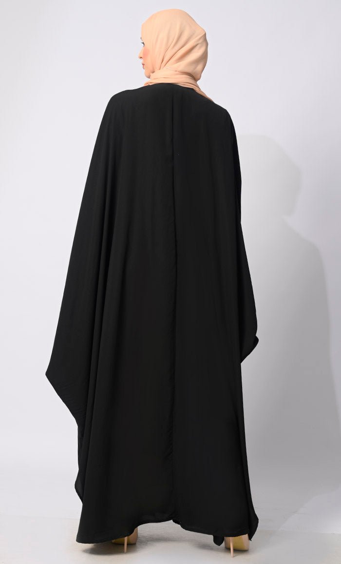 Sophisticated Embroidery and Handcrafted Black Kaftan inspired Shrug with Lining - EastEssence.com