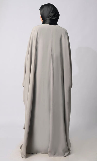 Sophisticated Embroidery and Handcrafted Grey Kaftan inspired Shrug with Lining - EastEssence.com