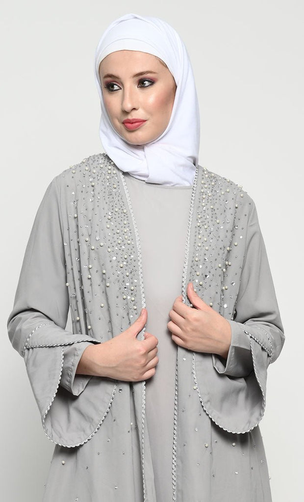 Sophisticated Summer Cool Layered Abaya with Elegant Embroidery - EastEssence.com