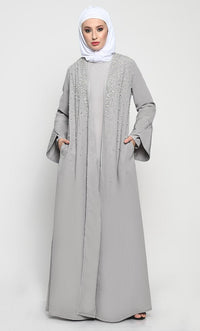Sophisticated Summer Cool Layered Abaya with Elegant Embroidery - EastEssence.com