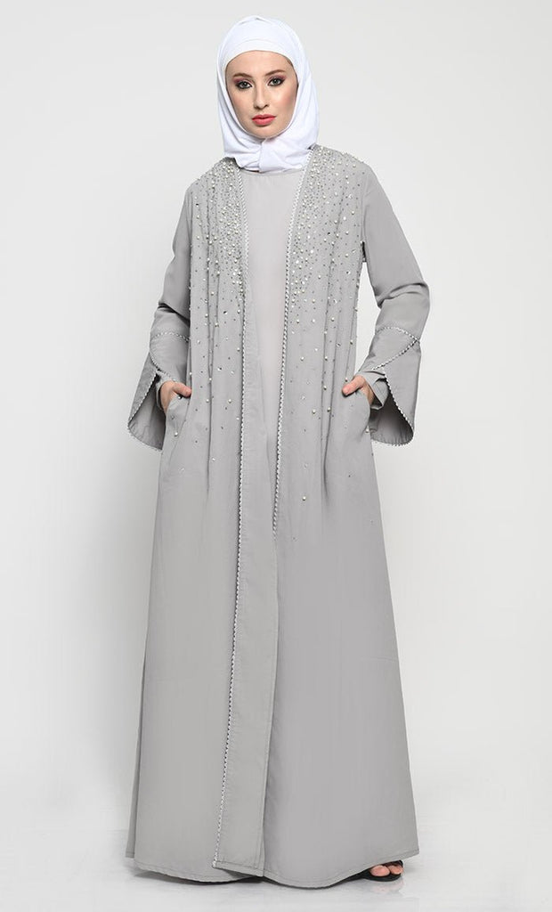 Sophisticated Summer Cool Layered Abaya with Elegant Embroidery - EastEssence.com