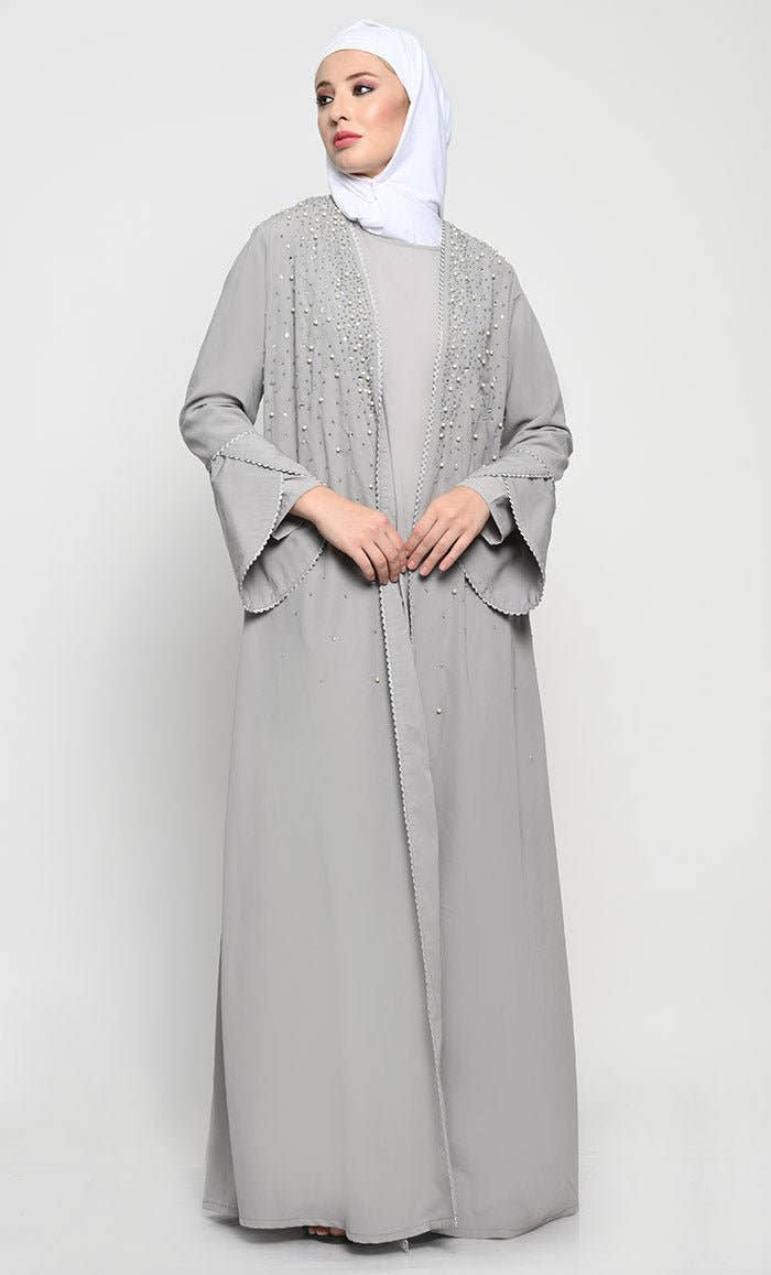 Sophisticated Summer Cool Layered Abaya with Elegant Embroidery - EastEssence.com