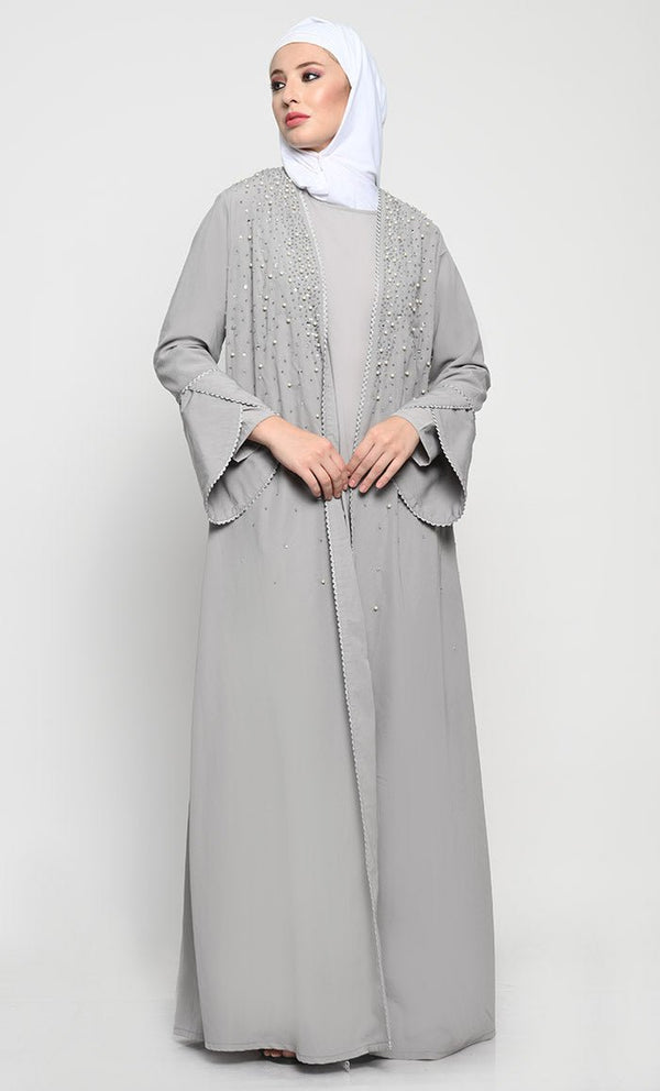 Sophisticated Summer Cool Layered Abaya with Elegant Embroidery - EastEssence.com
