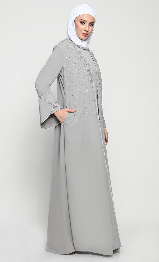 Sophisticated Summer Cool Layered Abaya with Elegant Embroidery - EastEssence.com