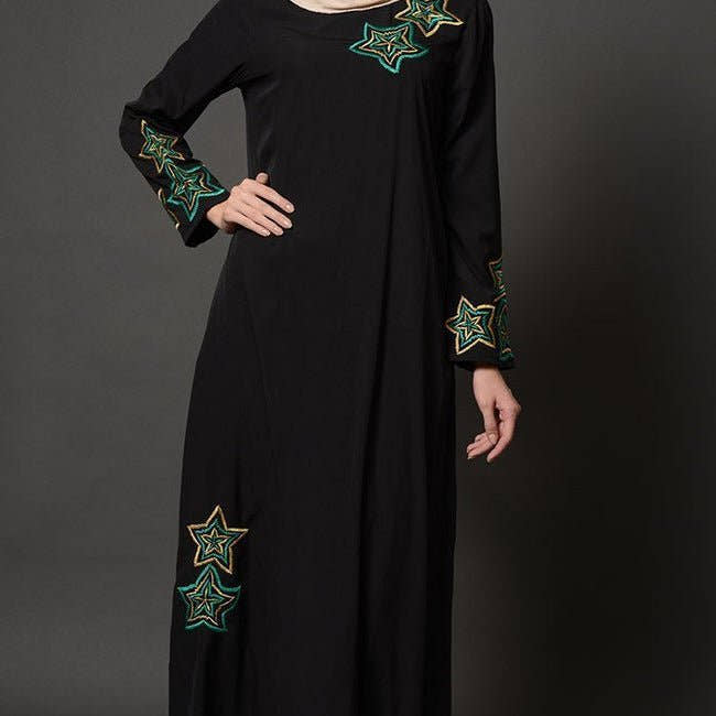 Star Embroidered Motifs Arabian Abaya Dress - EastEssence.com