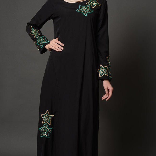 Star Embroidered Motifs Arabian Abaya Dress - EastEssence.com