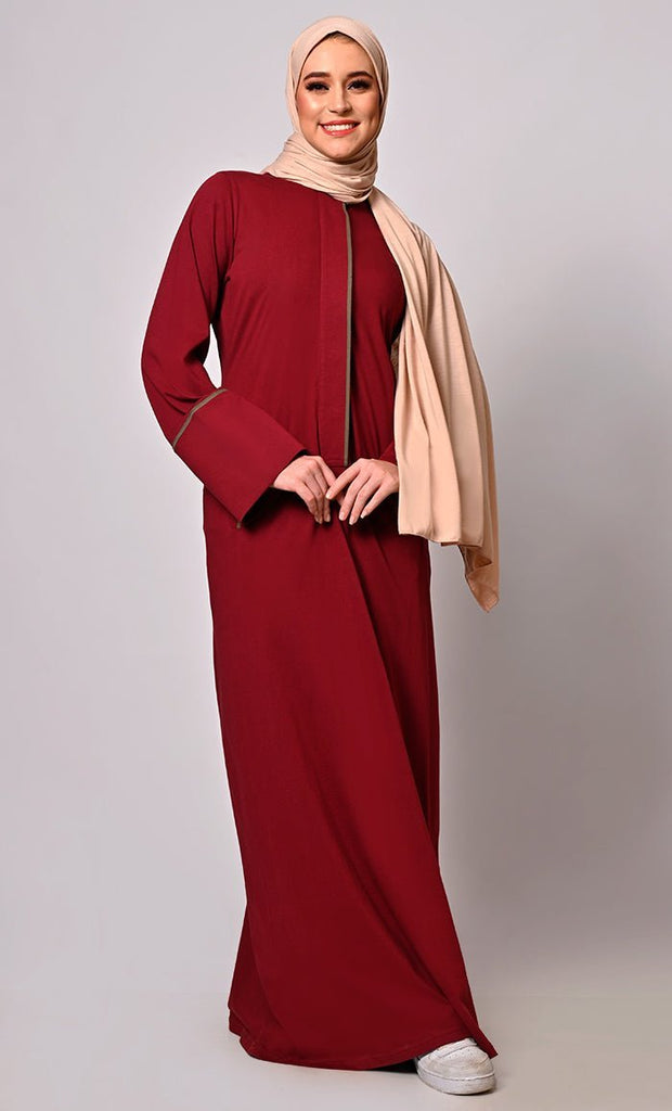 Stay Active in Style: Maroon Abaya with Pockets - Final Sale - EastEssence.com