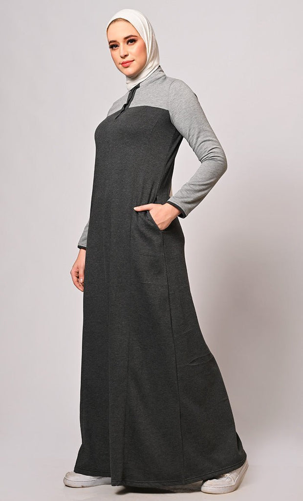 Stay Warm and Stylish: The Two - Color Fleece Abaya - EastEssence.com