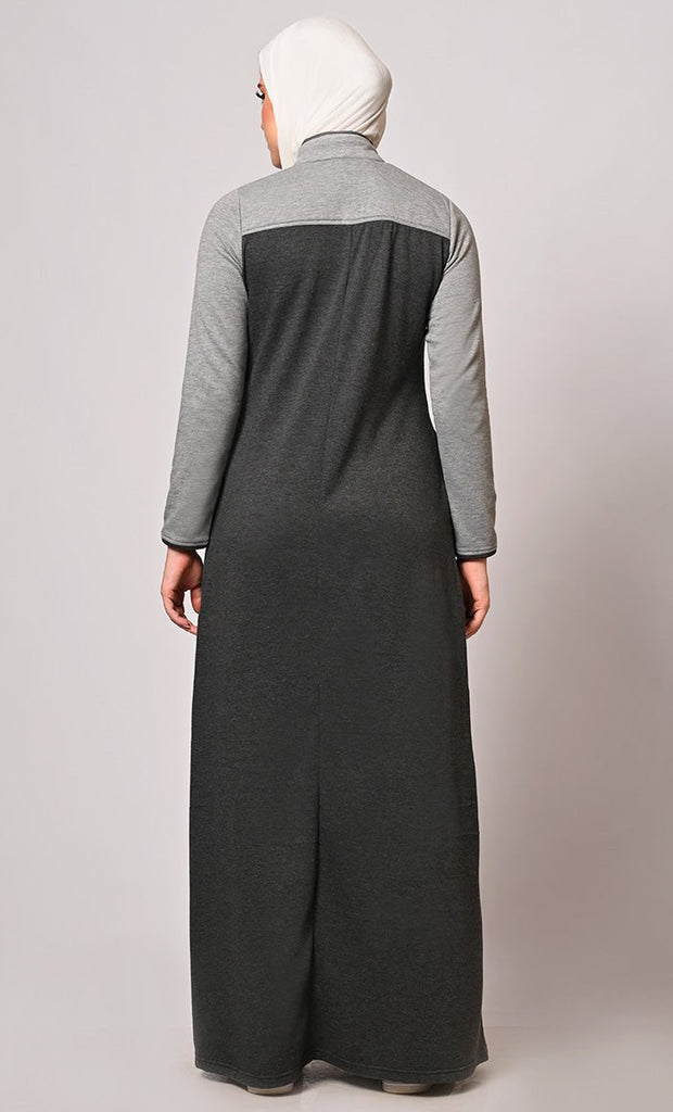 Stay Warm and Stylish: The Two - Color Fleece Abaya - EastEssence.com