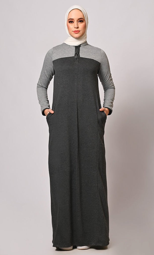 Stay Warm and Stylish: The Two - Color Fleece Abaya - EastEssence.com