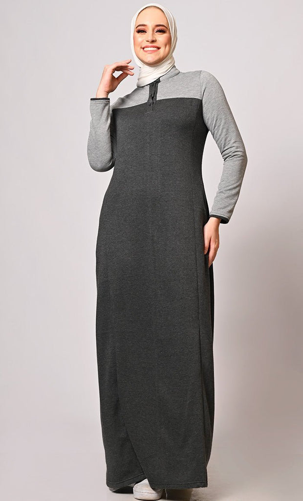 Stay Warm and Stylish: The Two - Color Fleece Abaya - EastEssence.com