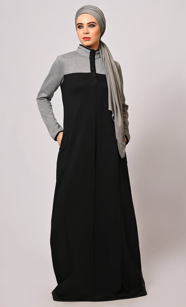 Stay Warm and Stylish: The Two - Color Fleece Abaya - Final Sale - EastEssence.com