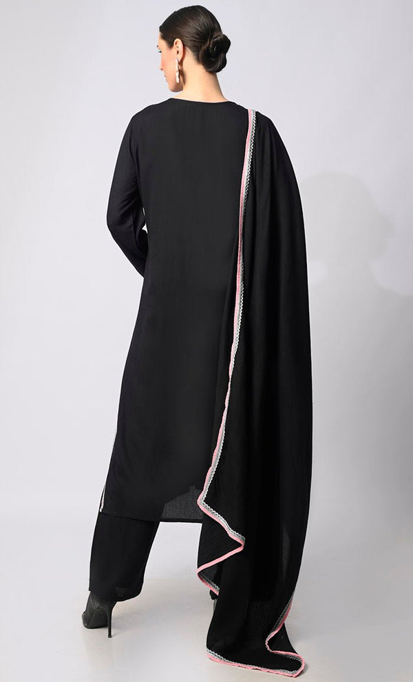 Stitched to Shine: Sequined Black Salwar Kameez with Dupatta 3Pc Set - EastEssence.com